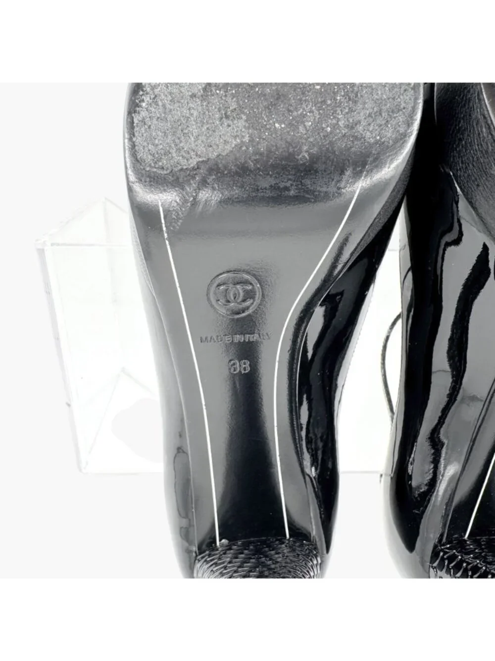 Chanel Platform Pumps Size 38 US 7-7.5 Black Patent Cap Toe Mary Jane Mid Heel - Picture 15 of 15
